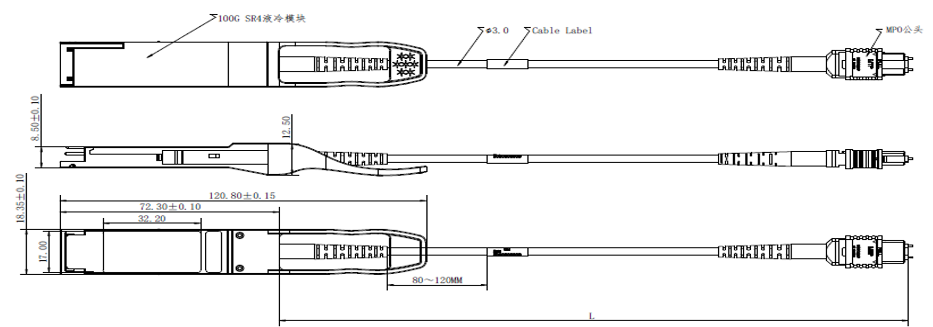 100G QSFP28 SR4 liquid cooled light module features